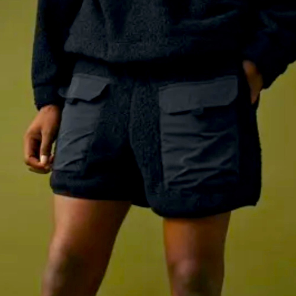 Men’s black fleece lounge cargo shorts